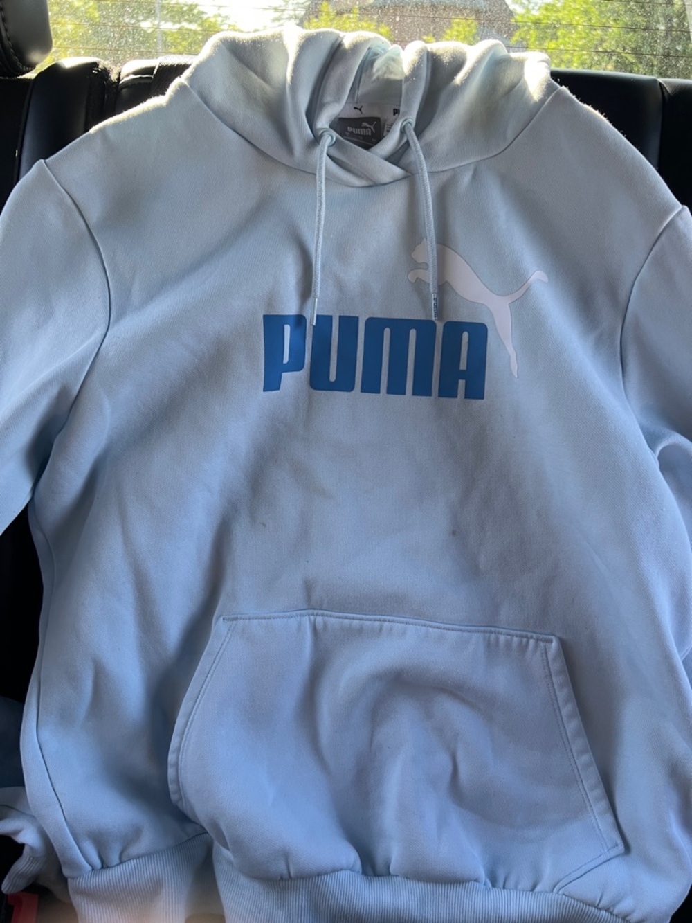 Puma Light Blue Hoodie with Blue Logo size Large